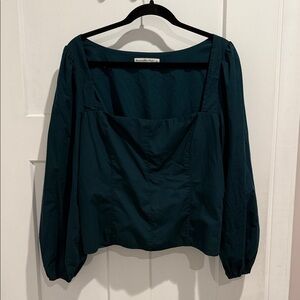 Abercrombie & Fitch Deep Teal Square-Neck Long Sleeve Blouse